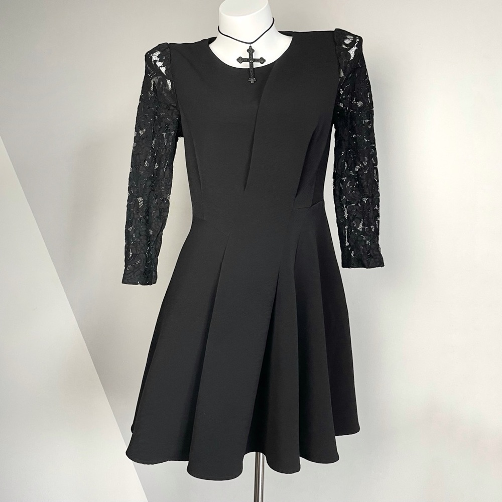 Gothic Black Lace Party Flare Dress